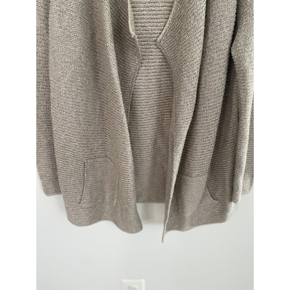 J. Jill Pure Cardigan Womens Large Petite Tan Open Front Pockets Minimalist Work - Picture 5 of 8